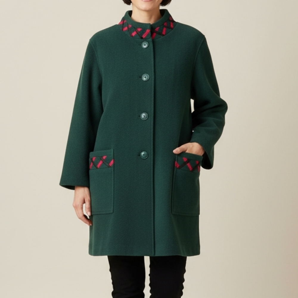 Vintage Weill Paris 1980s Green Winter Jacket Coat Womens Size Large Classic